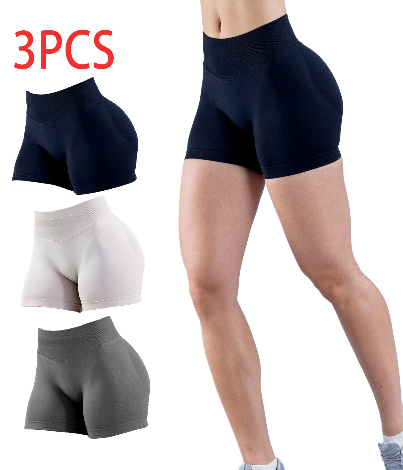 Shop 3PCSHigh-waisted Solid-color Training Shorts