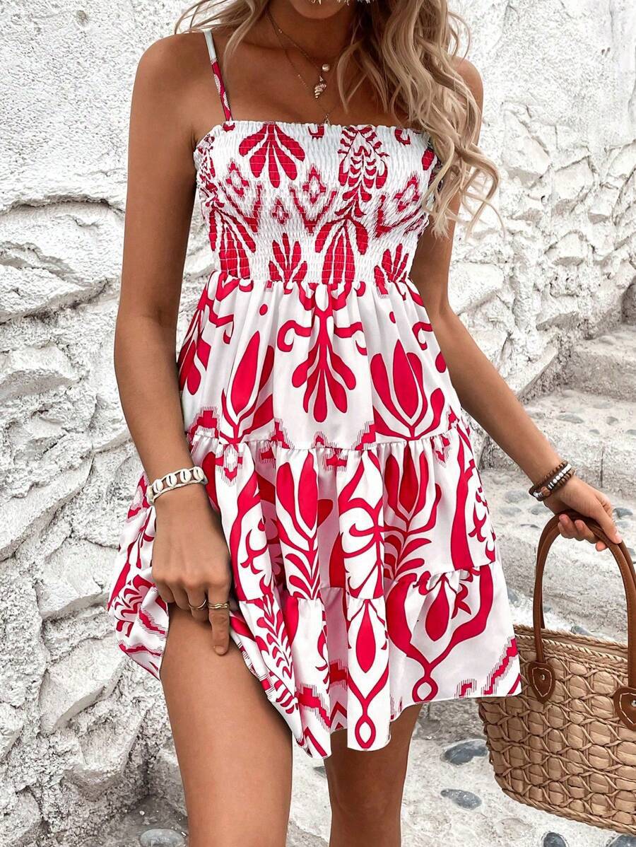 Shop Women's Fashion Plant Print Gathered Cami Dress