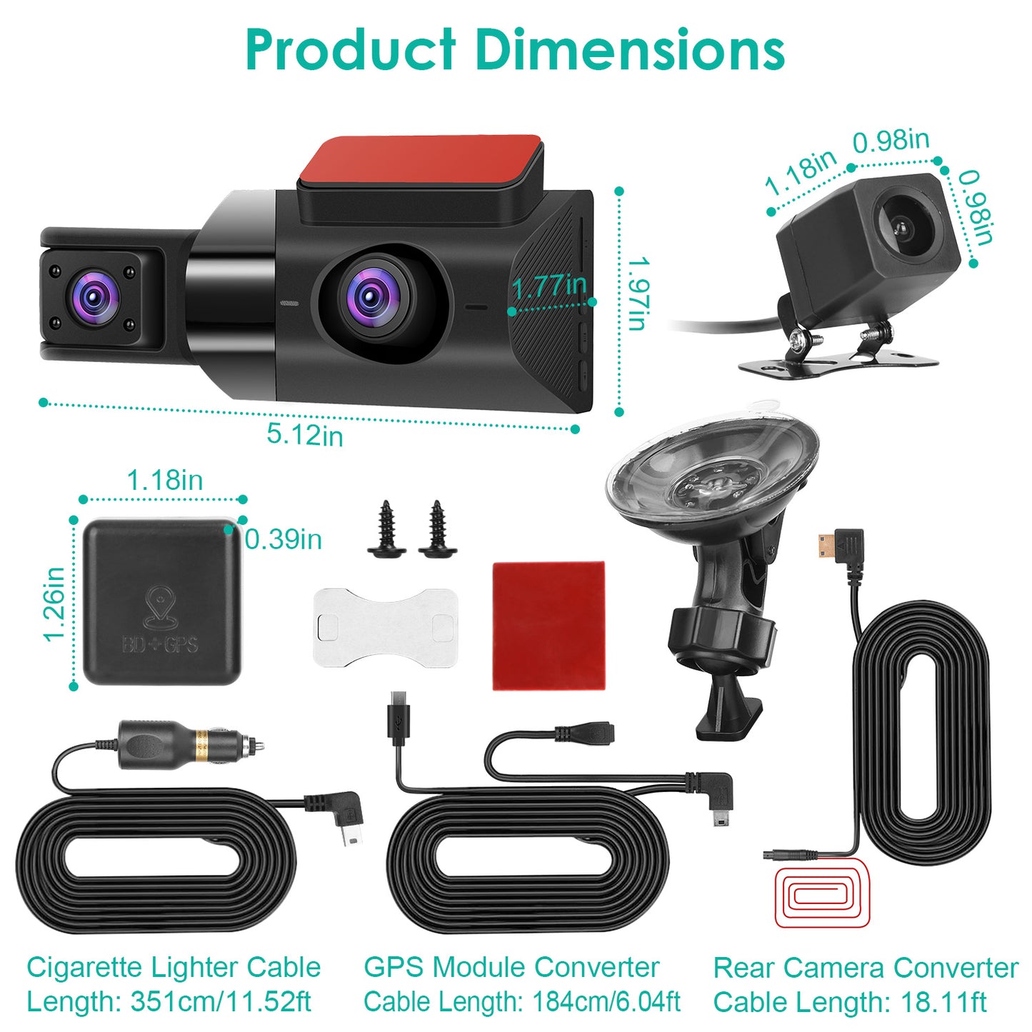 Shop 2K Car DVR 3 Channel Dash Cam Camcorder Camera Recorder GPS WiFi Night Vision G-sensor