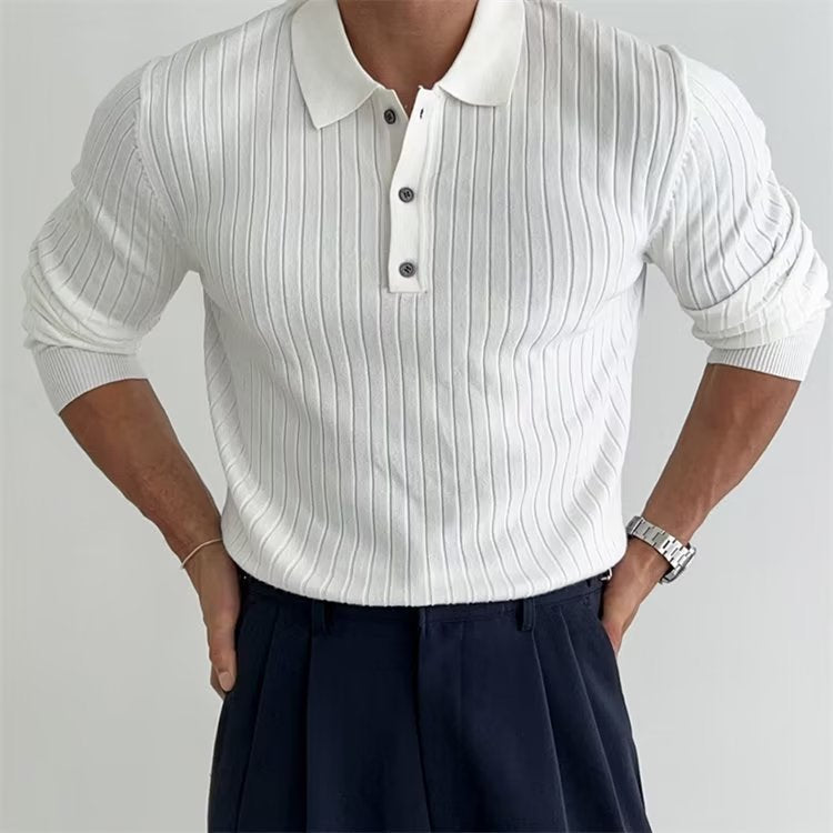 Shop Men's Lapel Button Long Sleeve Polo Shirt