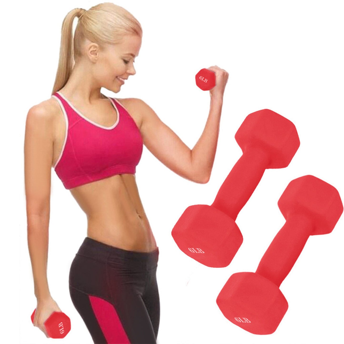 Shop A Pair Dumbbell Barbell Neoprene Coated Weights 6/8/10/12/15 Pound Red