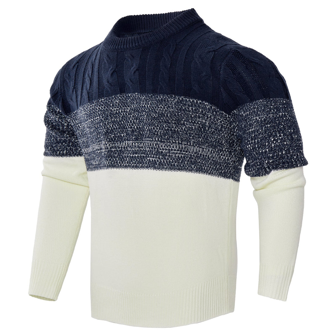 Shop Men's Casual Color Block Long Sleeve Cable Knit Pullover Sweater
