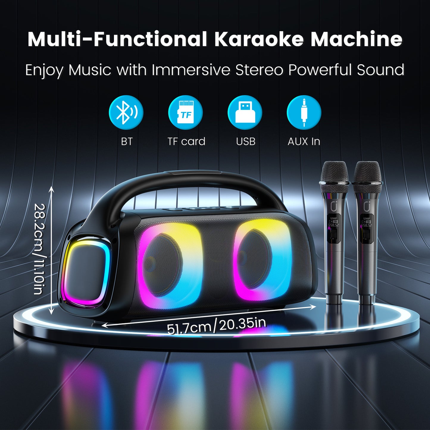Shop JYX D19 Bluetooth Speaker & 60W Powerful Sound Party Speaker With RGB Light & Portable Speaker With 2 Wireless Microphone