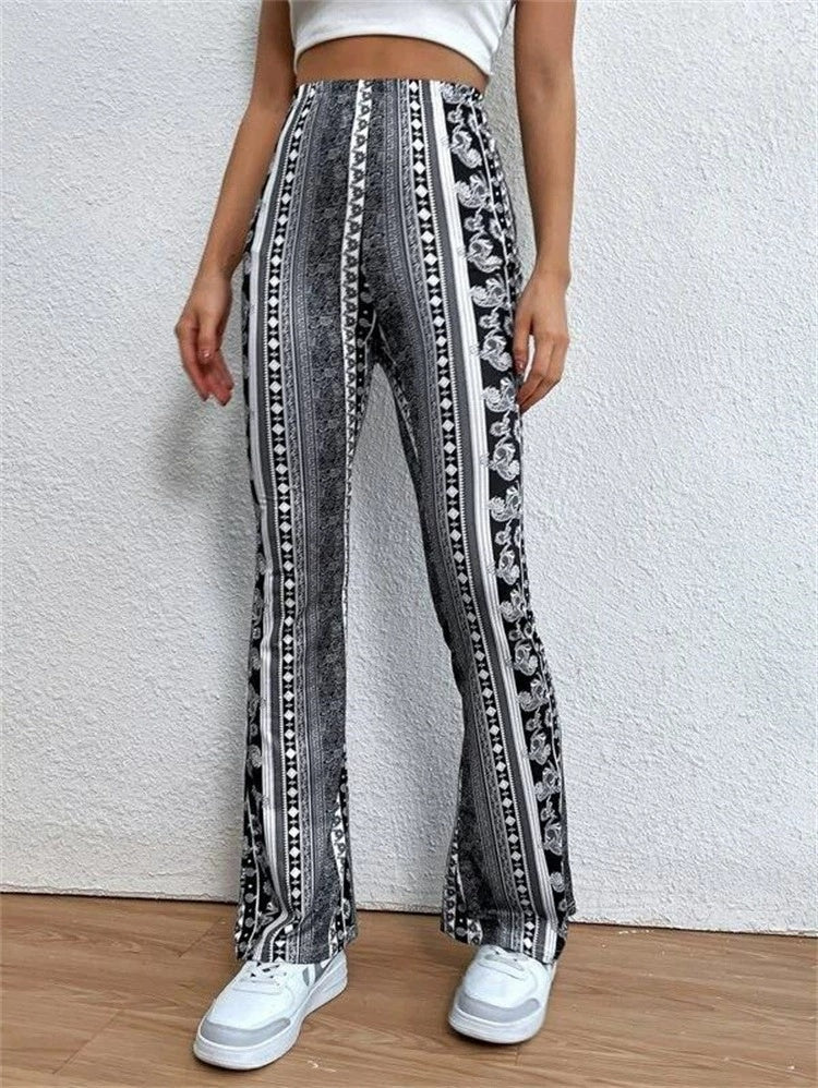 Shop High Elastic Tight Pants Slim Print Womens Clothing