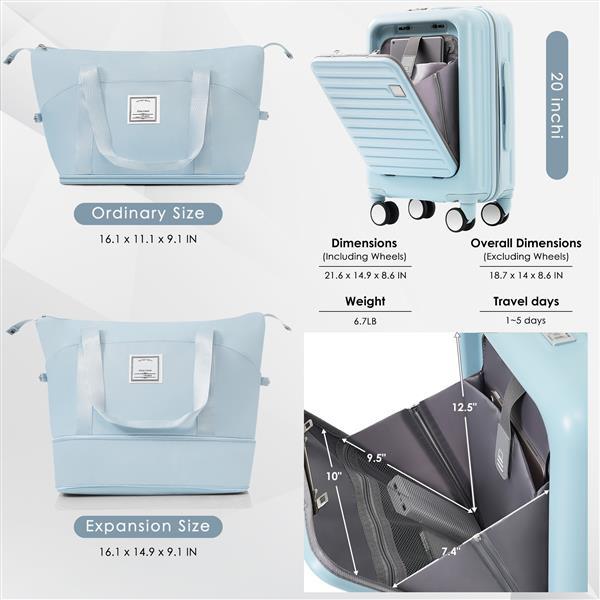 Shop Front Opening 20 Inch Carry On Luggage With Expandable Travel Bag Set