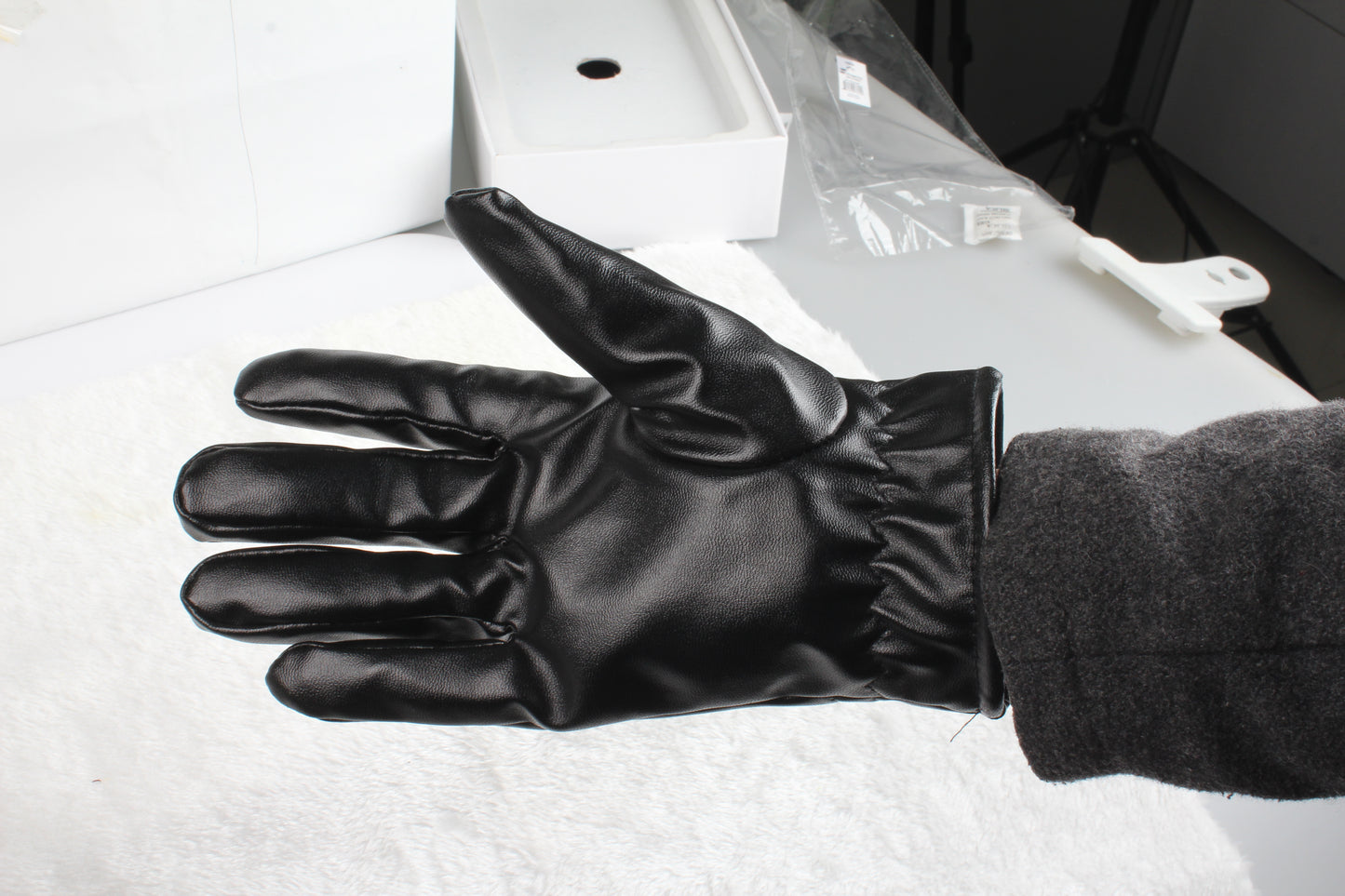 Shop Black Leather Gloves Windproof High Quality For Outdoor Cycling Skiing Running Motorbike