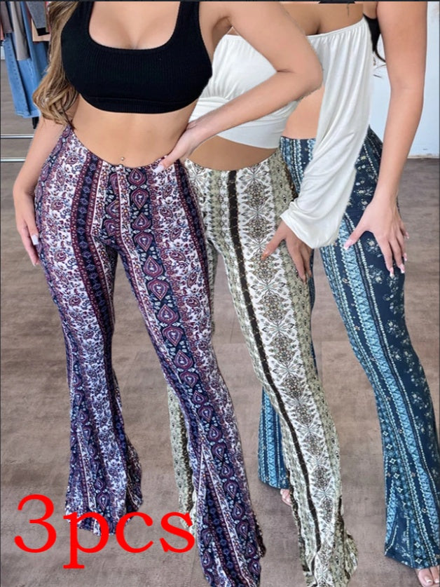 Shop High Elastic Tight Pants Slim Print Womens Clothing