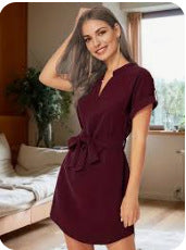 Shop V-Neck Short Sleeve Dress With Belt