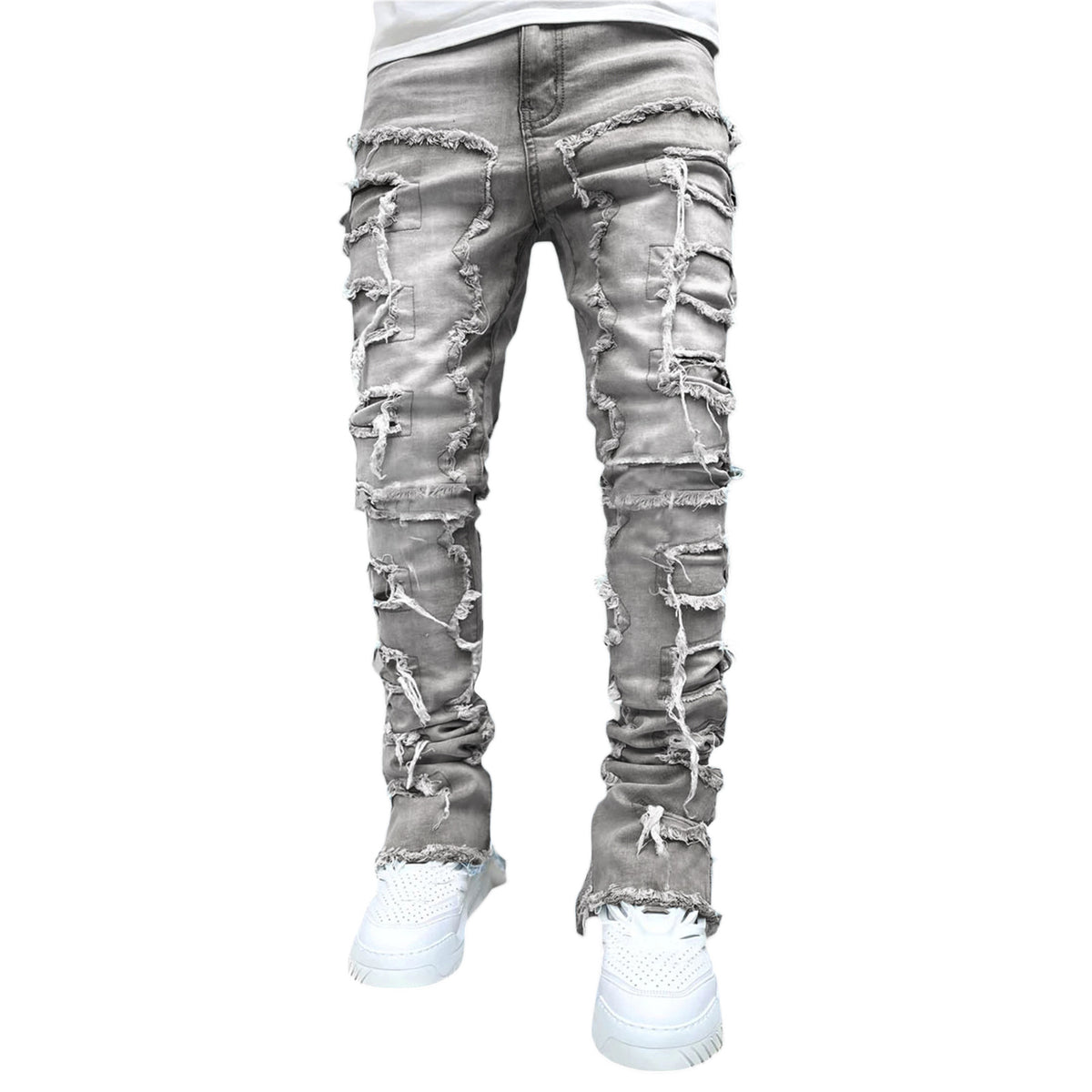 Shop Fringed Tight Fit Stacked Denim For Men