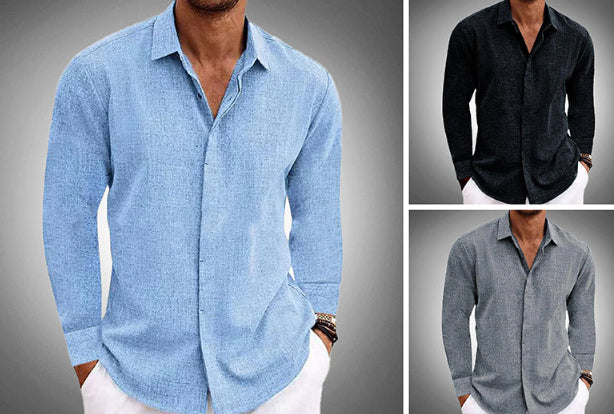 Shop Long Sleeve Cotton Linen Shirt Mens