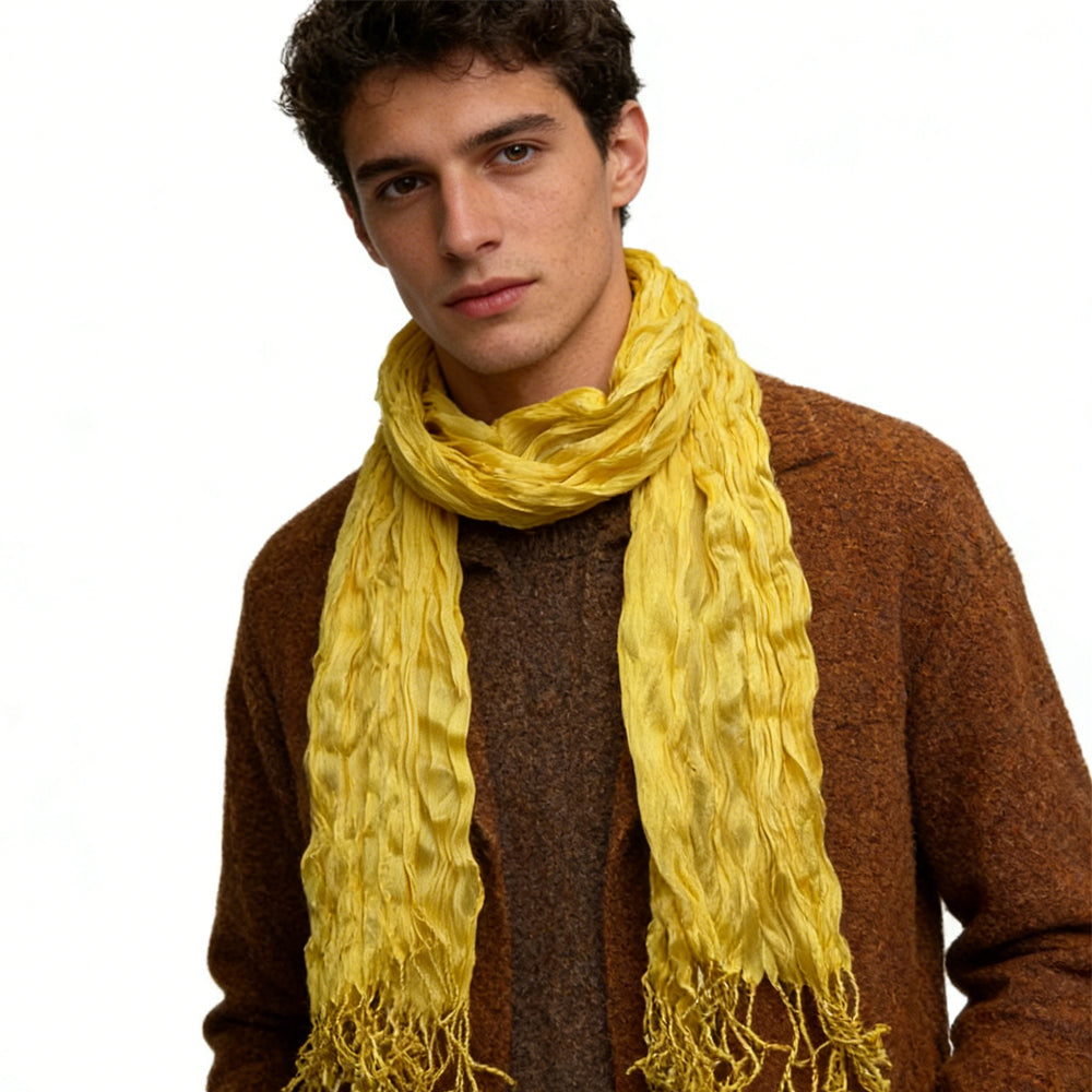 Shop 2pcs Sunshine Yellow Crinkle Blend Scarf,Beach Vacation Essential,vacation,Daily Life,Evening Party,Office Appropriate For Women Men