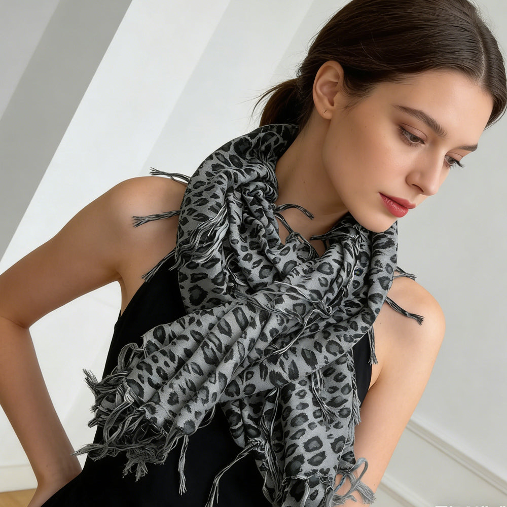 Shop 2pcs Minimalist Head Scarf,Grey Leopard Square Scarf ,Luxe Look For Evening Wear,Vacation,Daily Life,Evening Party,Office