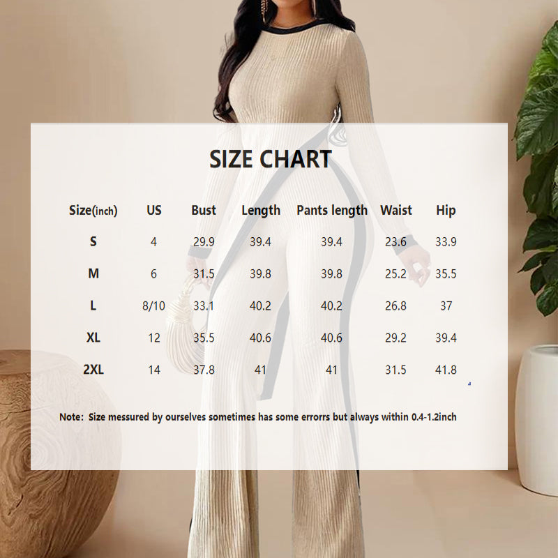 Shop Women's Elegant Round-neck Two-piece Long-sleeved Pants With Decorative Edges For Spring & Fall
