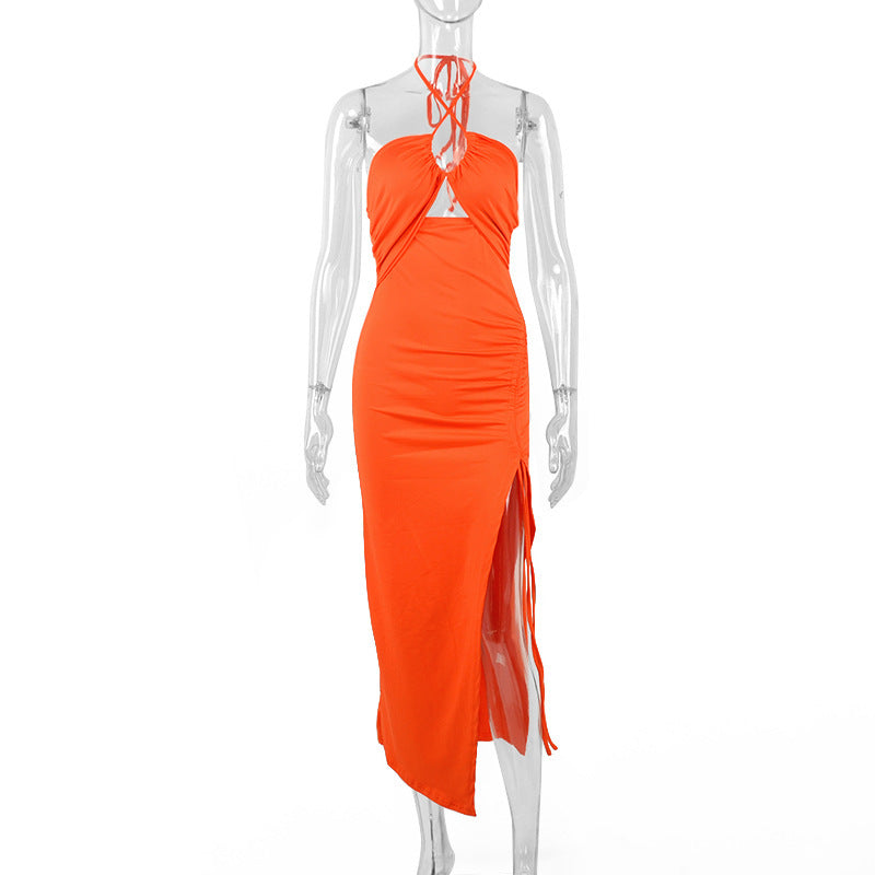 Shop Lace-up Split Y2K Fashion Party Dress