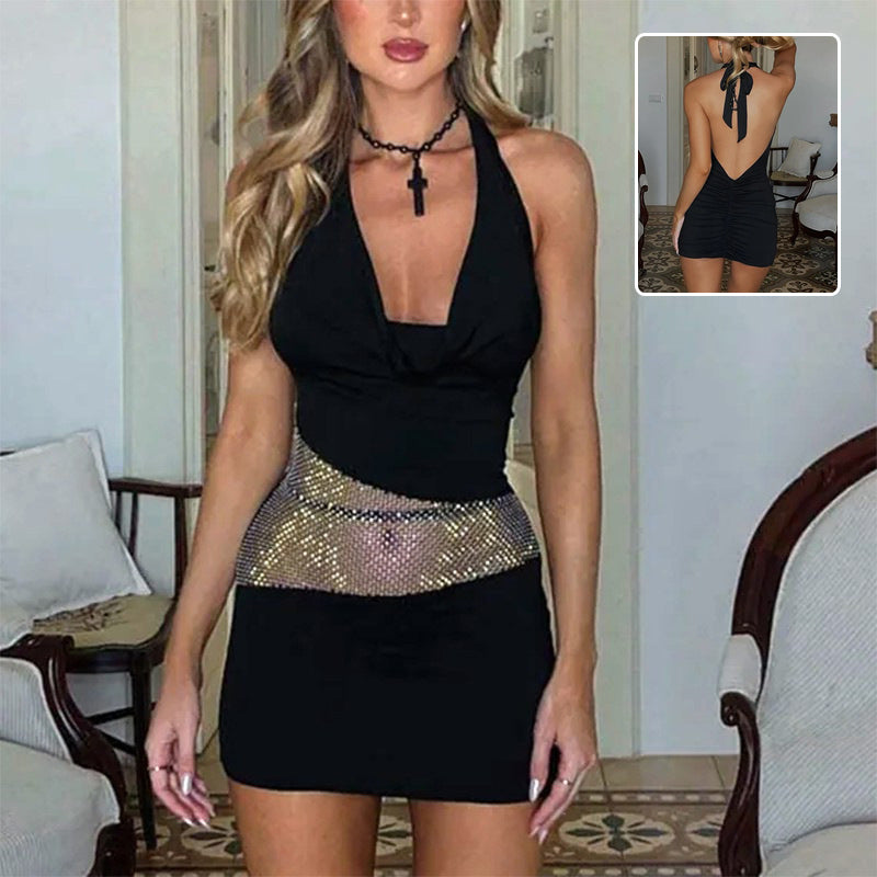 Shop Slim Deep U-neck Dress With Sequin