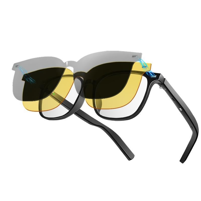 Shop Smart AI Bluetooth Glasses With Magnetic Interchangeable Lenses- UV&Blue Light&Night Vision, Open Ear Speakers, Touch Control, 8H Battery
