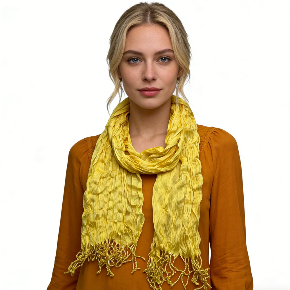 Shop 2pcs Sunshine Yellow Crinkle Blend Scarf,Beach Vacation Essential,vacation,Daily Life,Evening Party,Office Appropriate For Women Men