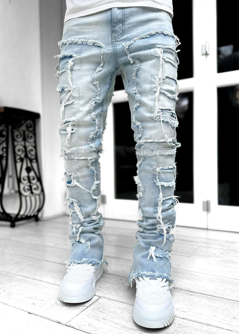 Shop Fringed Tight Fit Stacked Denim For Men