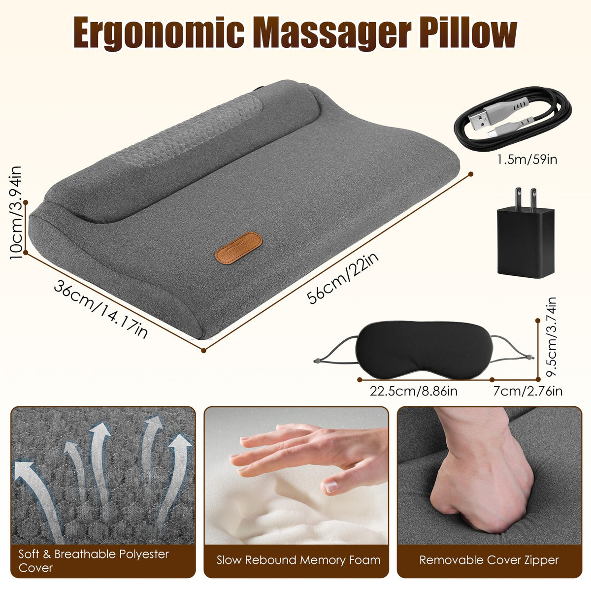 Shop Neck Massager Pillow Ergonomic Massager Memory Foam Pillow With 3 Level Heating 3 Intensity Vibration 30 Min Timer For Neck Back Shoulder Pain Relief