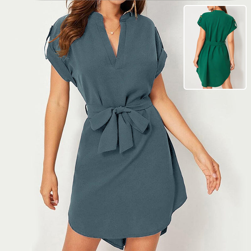 Shop V-Neck Short Sleeve Dress With Belt