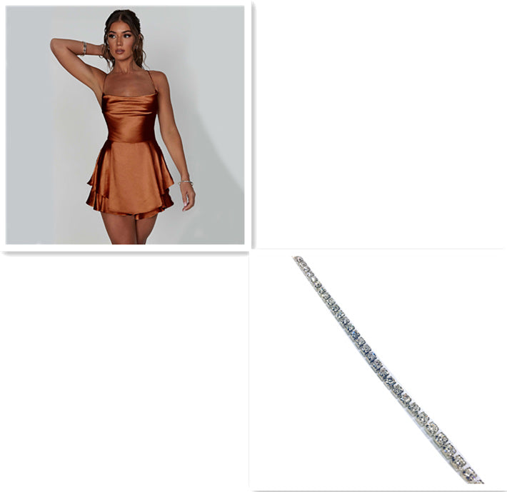 Shop Suspender Skirt For Women Elegant Slim Strap Satin Backless Lace Up A-Line
