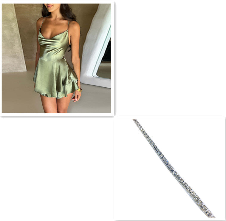 Shop Suspender Skirt For Women Elegant Slim Strap Satin Backless Lace Up A-Line