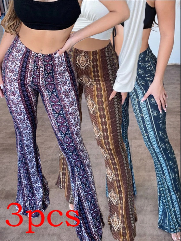 Shop High Elastic Tight Pants Slim Print Womens Clothing