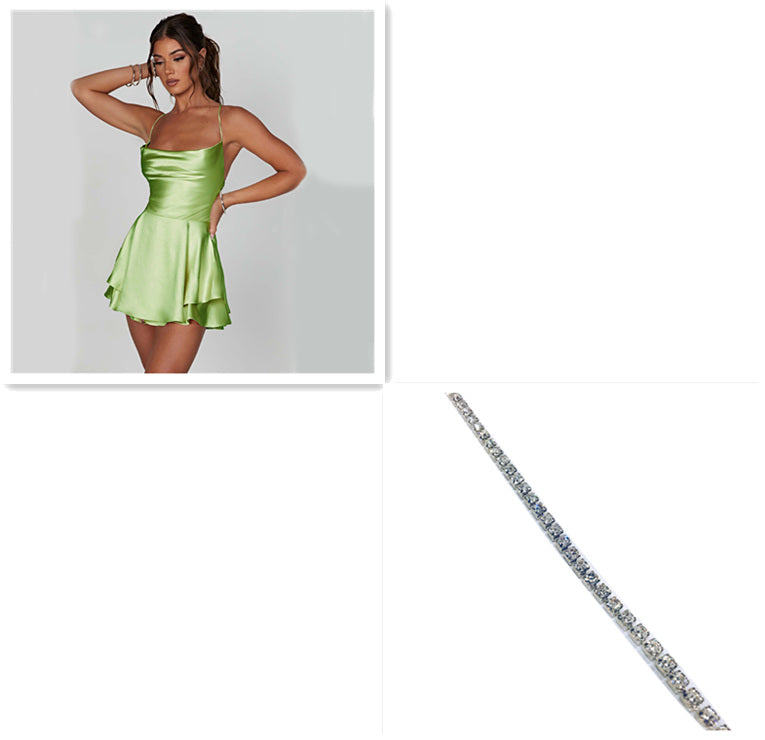 Shop Suspender Skirt For Women Elegant Slim Strap Satin Backless Lace Up A-Line