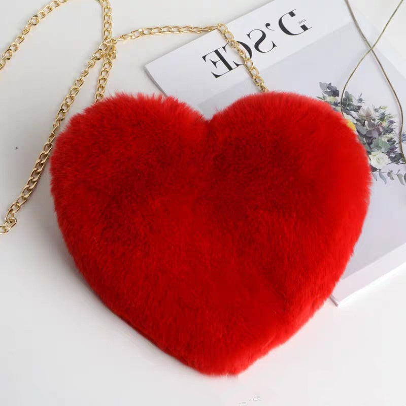 Shop Love Bags For Women Plush Chain Shoulder Bags Valentine's Day Party Bag