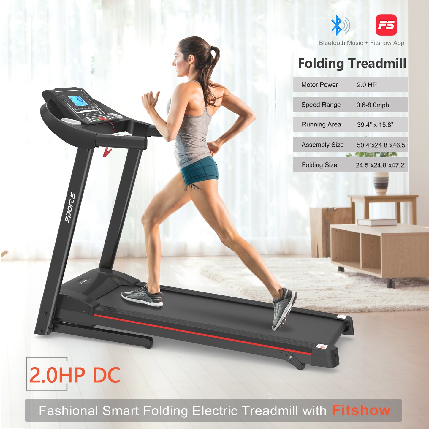 Shop Fitshow App Home Foldable Treadmill With Incline, Folding Treadmill For Home Workout, Electric Walking Running Treadmill Machine 5 LCD Screen 250 LB Capacity Bluetooth Music