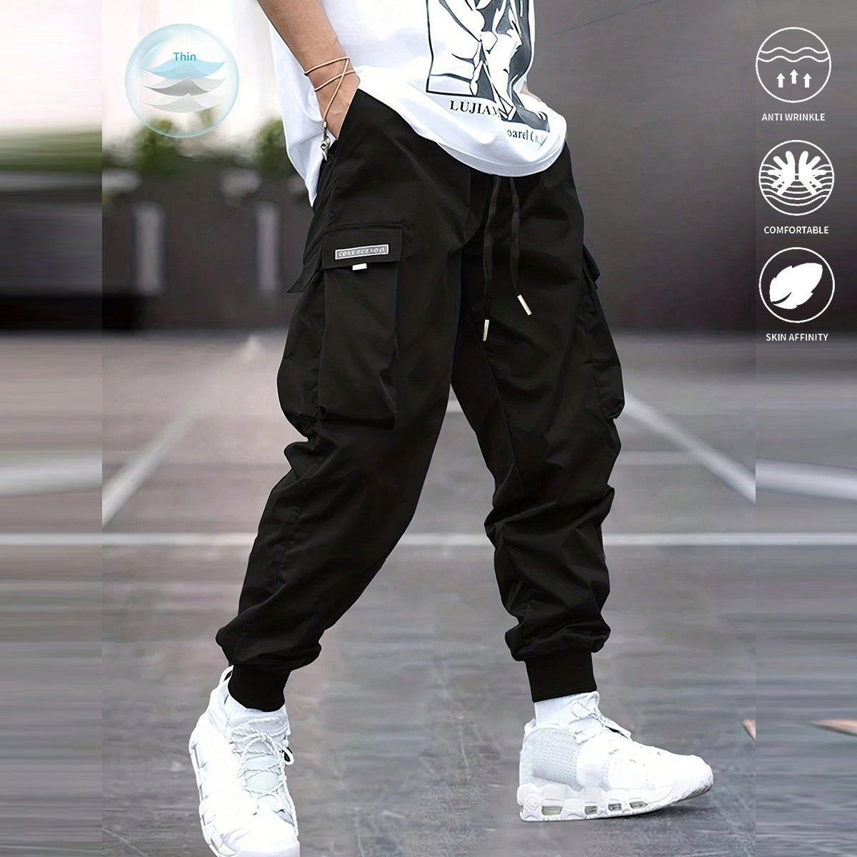 Shop Multi-Pocket Cargo Men's Casual  Drawstring Sports Pants