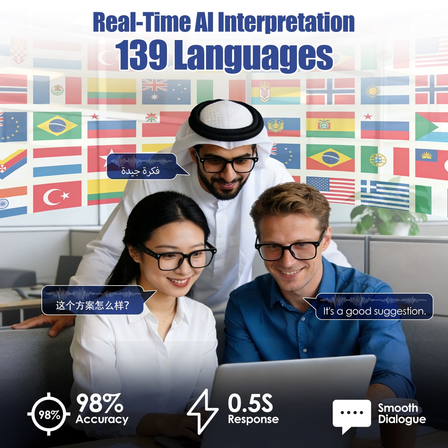 Shop 1Pc AI Smart Glasses With Camera And Audio 8MP HD1080P Real Time Translation 139 Languages Voice Assistant AI Photo Recognition Music Playback & Hands-Free Calling For Travel Meeting Vlog