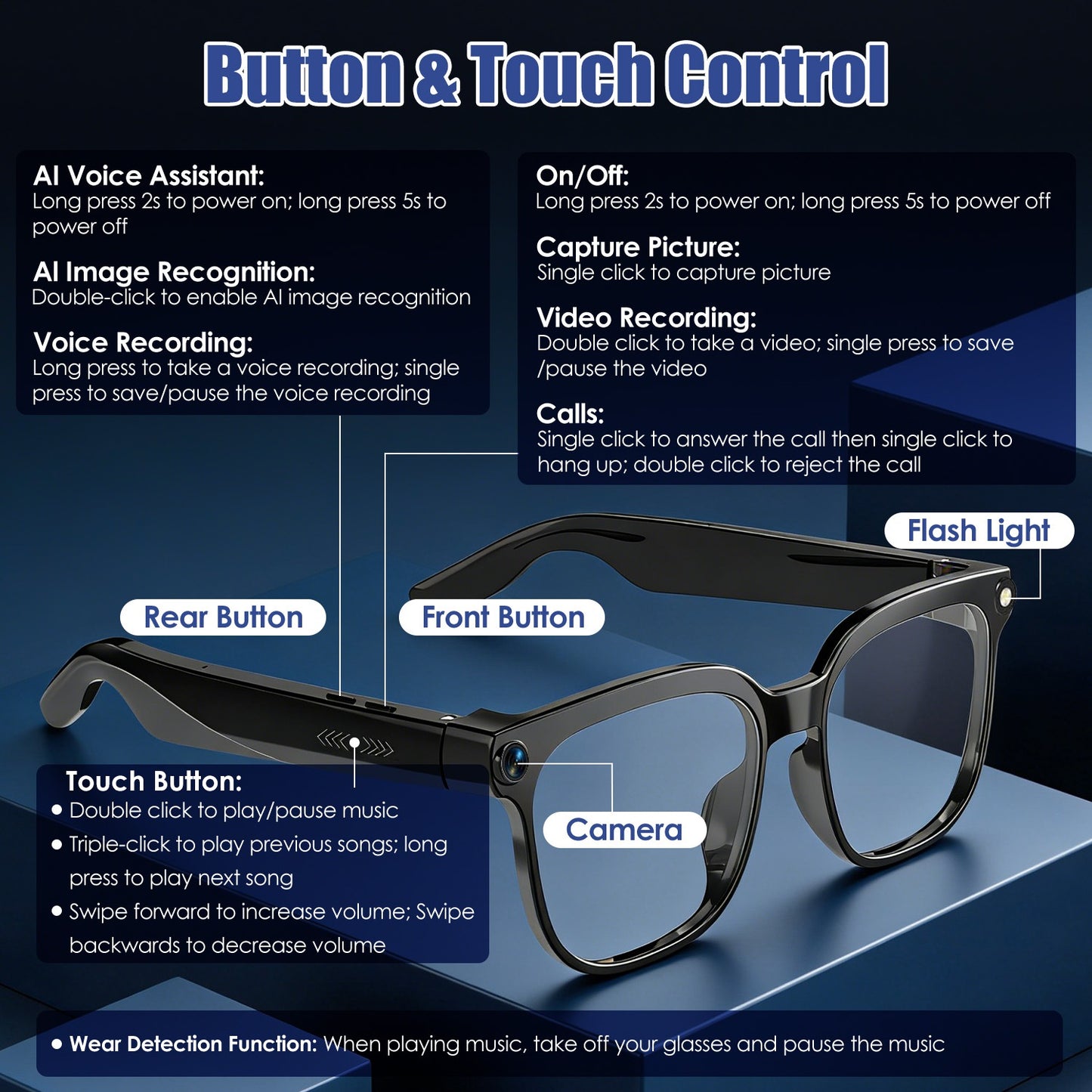 Shop 1Pc AI Smart Glasses With Camera And Audio 8MP HD1080P Real Time Translation 139 Languages Voice Assistant AI Photo Recognition Music Playback & Hands-Free Calling For Travel Meeting Vlog