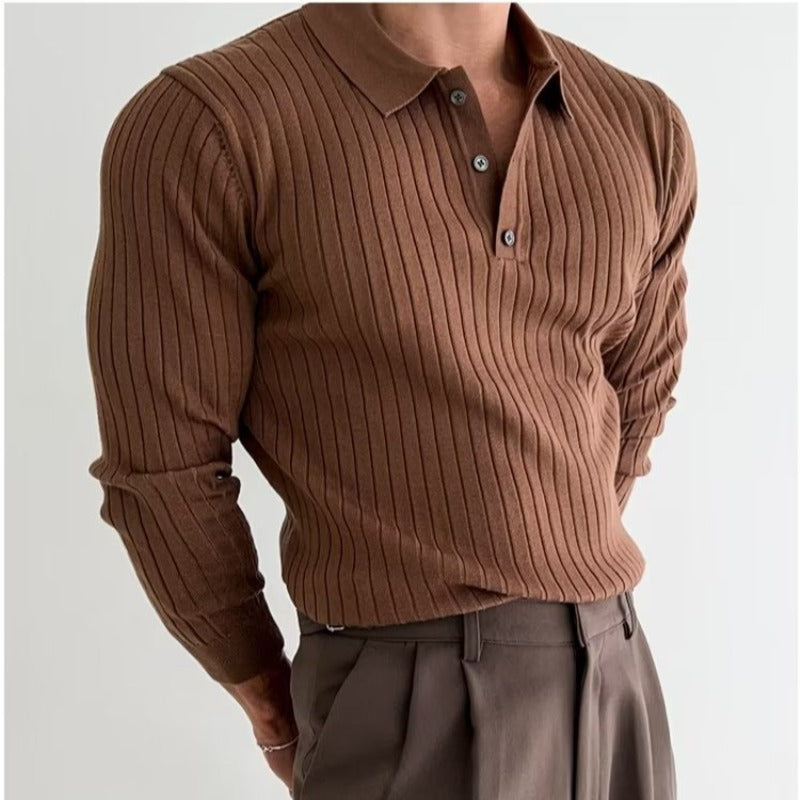 Shop Men's Lapel Button Long Sleeve Polo Shirt
