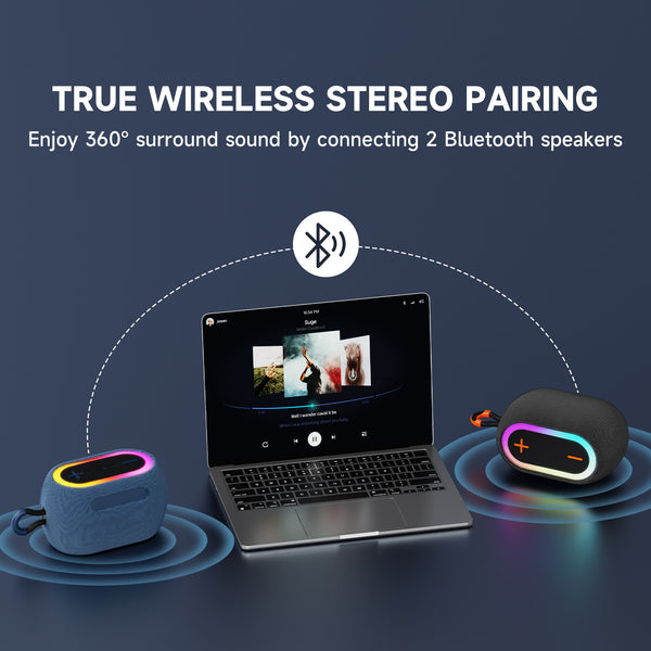 JYX L1Black Portable Bluetooth Speaker & Mini Wireless Speaker With DJ Lights Rich Stereo Bass Aux & IPX7 Waterproof Outdoor Speaker