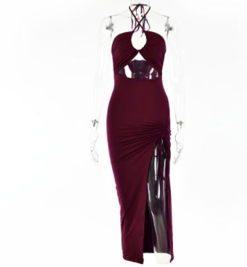 Shop Lace-up Split Y2K Fashion Party Dress