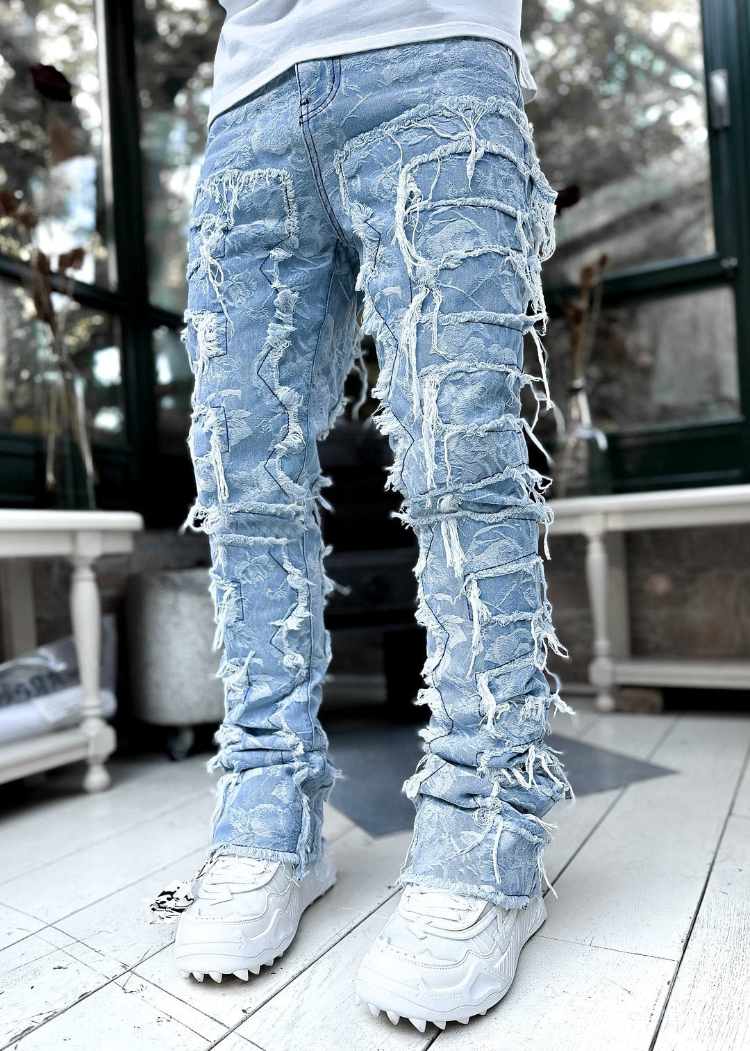 Shop Fringed Tight Fit Stacked Denim For Men