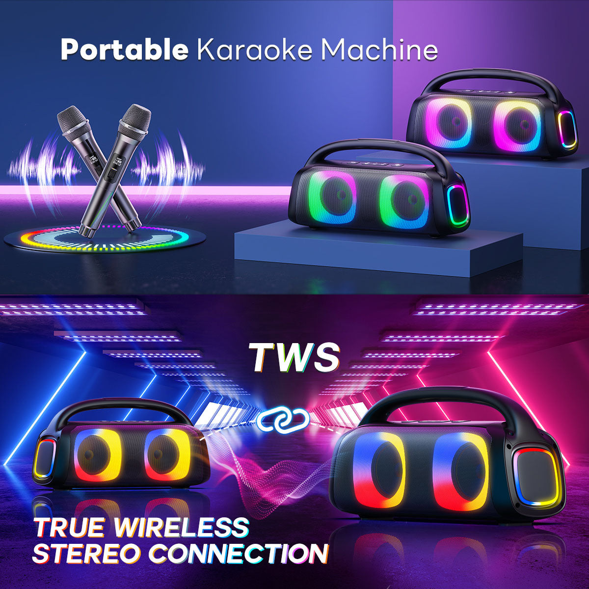 Shop JYX D19 Bluetooth Speaker & 60W Powerful Sound Party Speaker With RGB Light & Portable Speaker With 2 Wireless Microphone