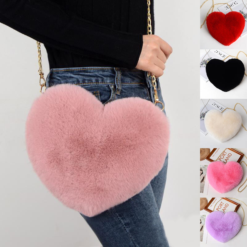 Shop Love Bags For Women Plush Chain Shoulder Bags Valentine's Day Party Bag