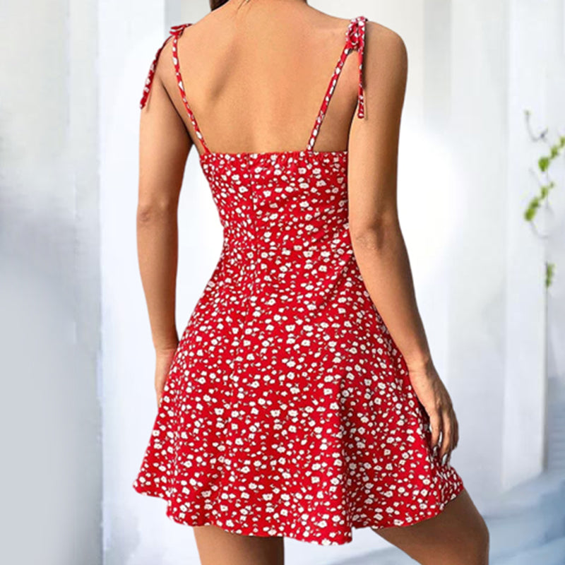 Shop Womens Floral Mini Dress Spaghetti Strap Sleeveless Tie Shoulder Ruffle Boho Dresses