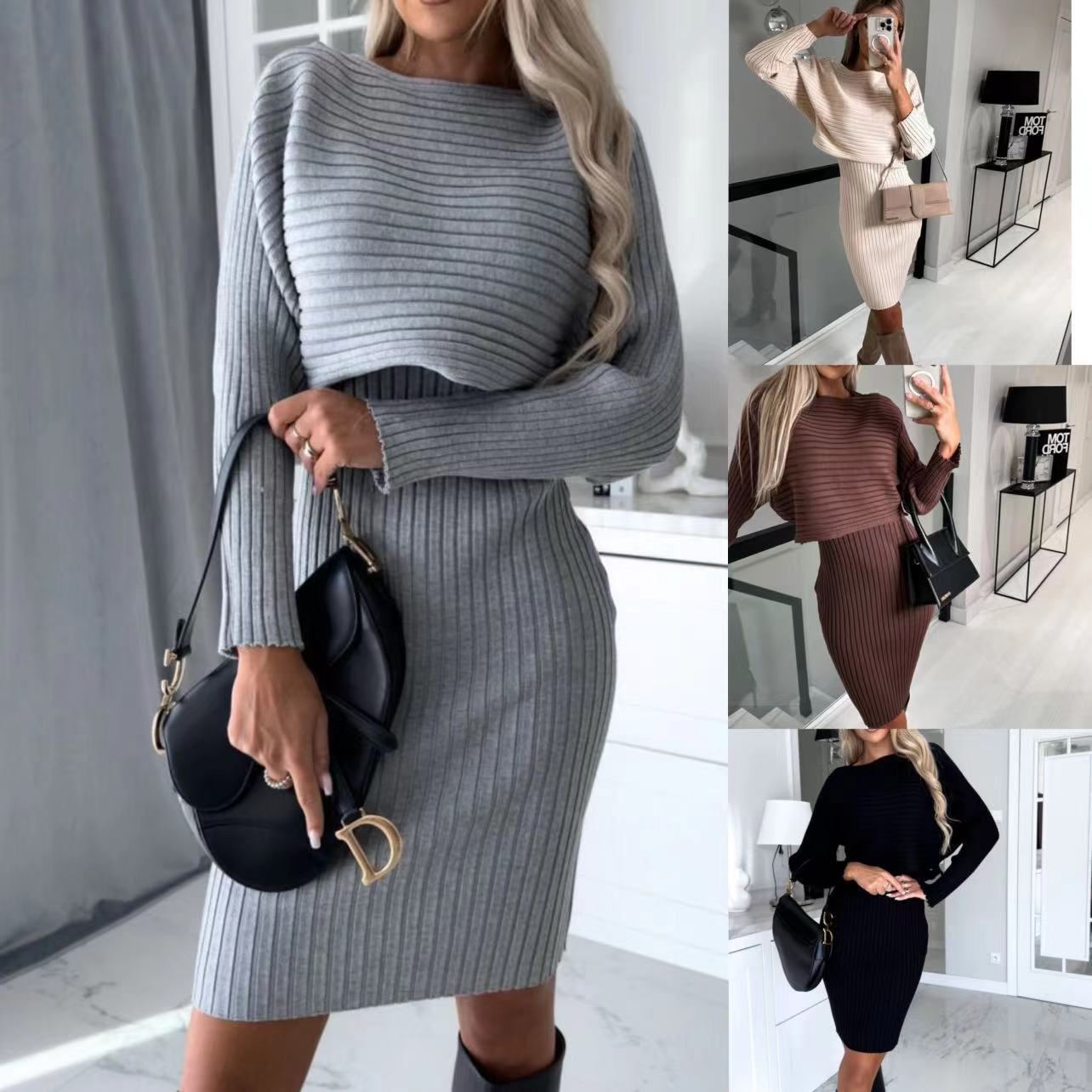 Shop Fashion Solid Color Two-piece Set Woolen Skirt