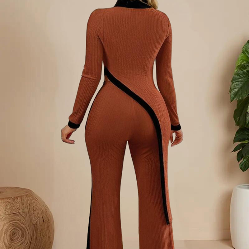 Shop Women's Elegant Round-neck Two-piece Long-sleeved Pants With Decorative Edges For Spring & Fall