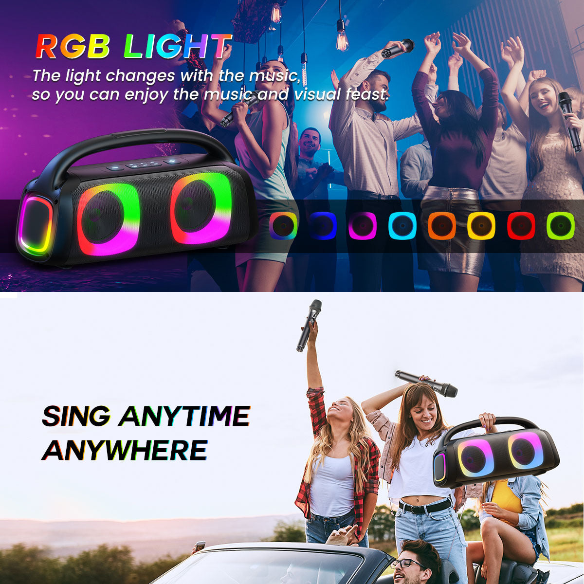 Shop JYX D19 Bluetooth Speaker & 60W Powerful Sound Party Speaker With RGB Light & Portable Speaker With 2 Wireless Microphone