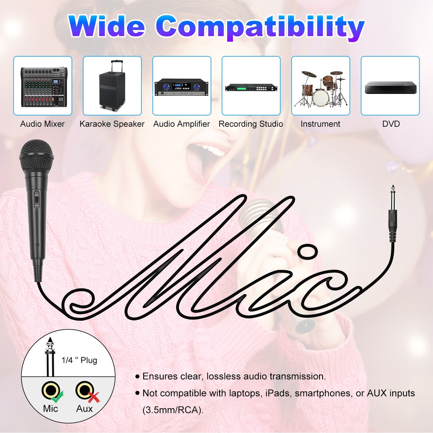Shop 1Pc Handheld Wired Microphone With On Off Button 13ft Cable 6.35 Mm Professional Studio Live Performance
