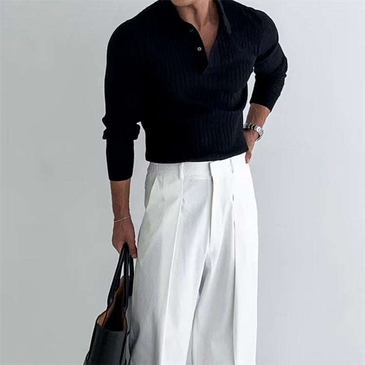 Shop Men's Lapel Button Long Sleeve Polo Shirt