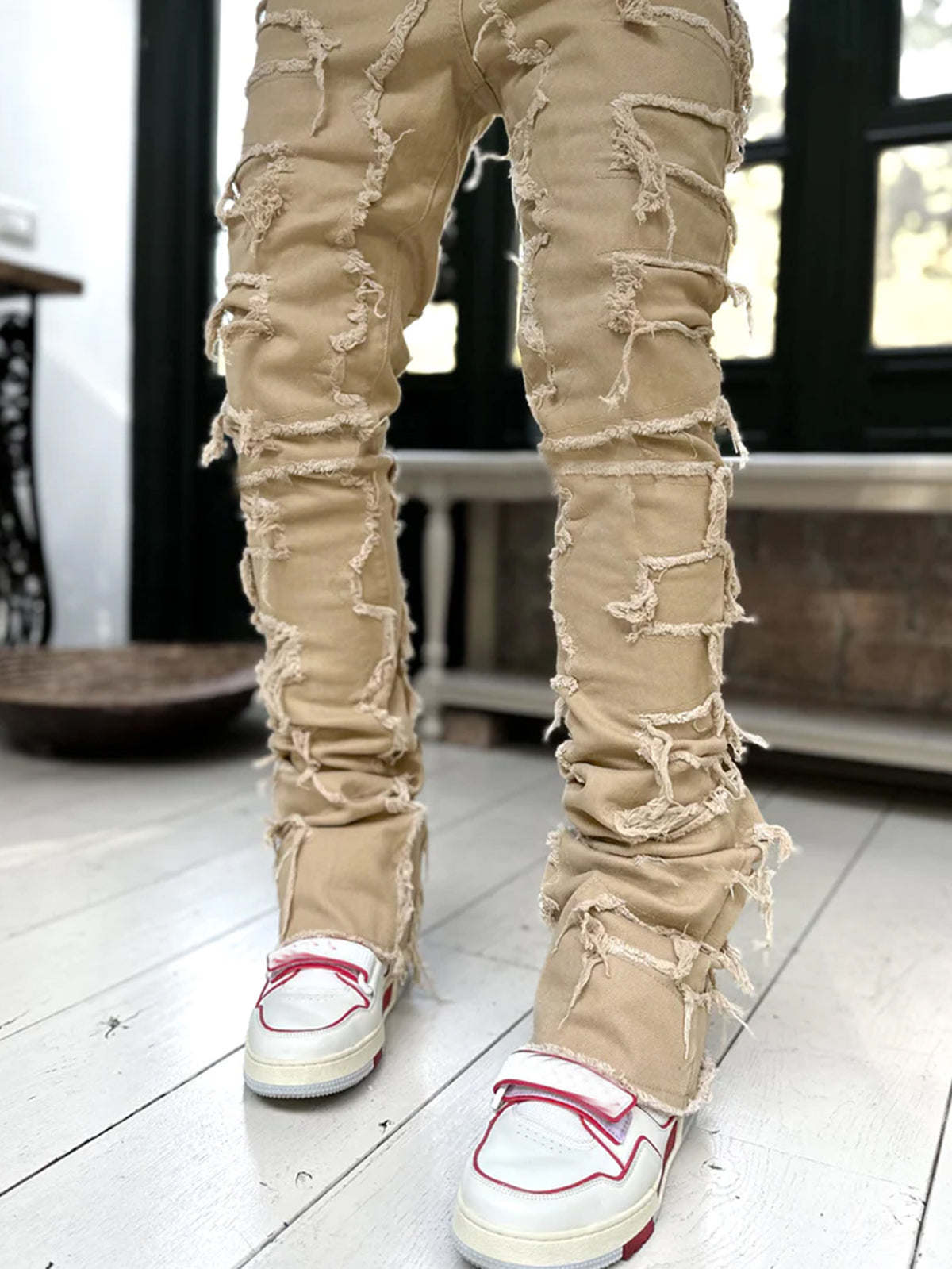 Shop Fringed Tight Fit Stacked Denim For Men