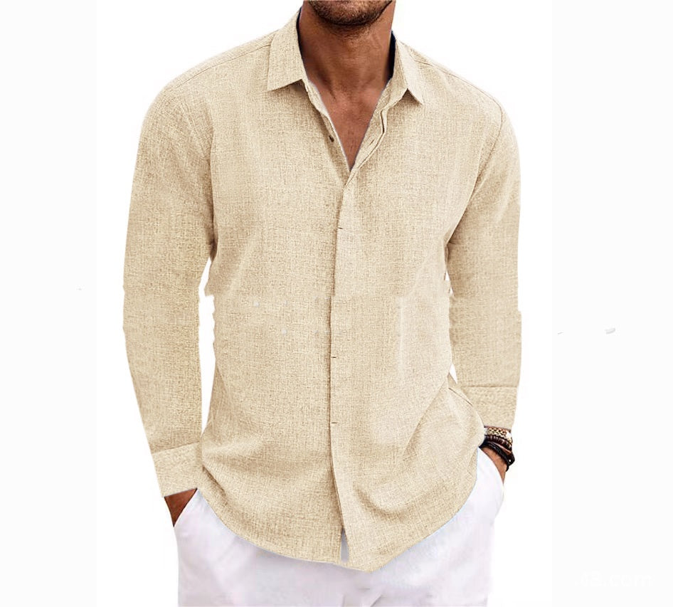 Shop Long Sleeve Cotton Linen Shirt Mens