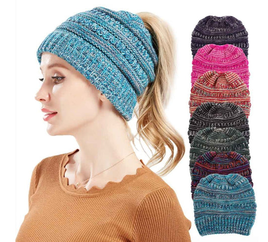 Shop Mixed Color Knitted Wool Hat Ladies Non-labeled Ponytail Hat