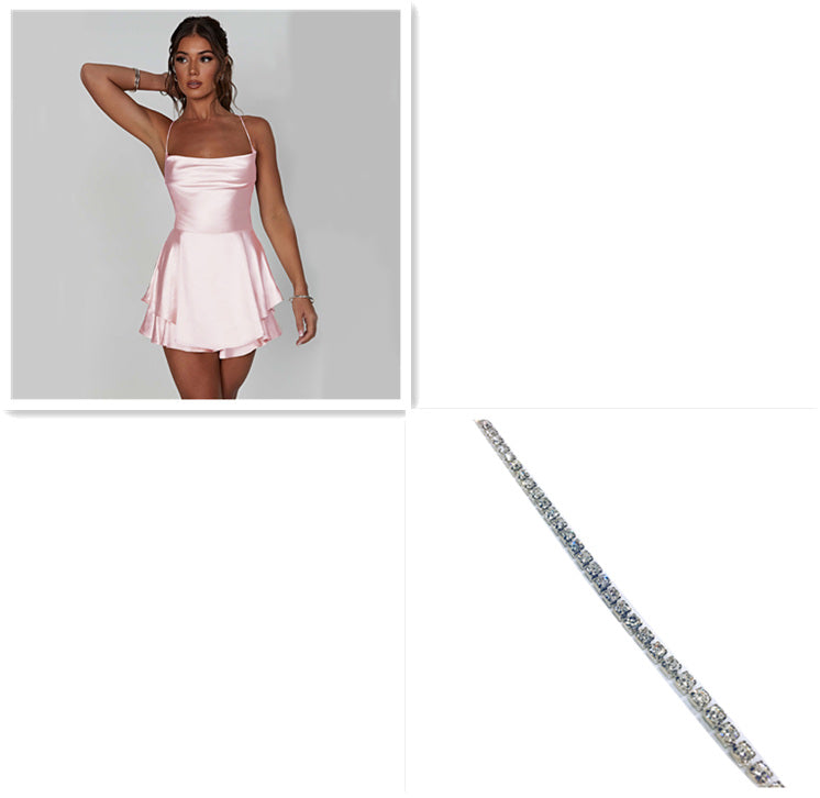 Shop Suspender Skirt For Women Elegant Slim Strap Satin Backless Lace Up A-Line