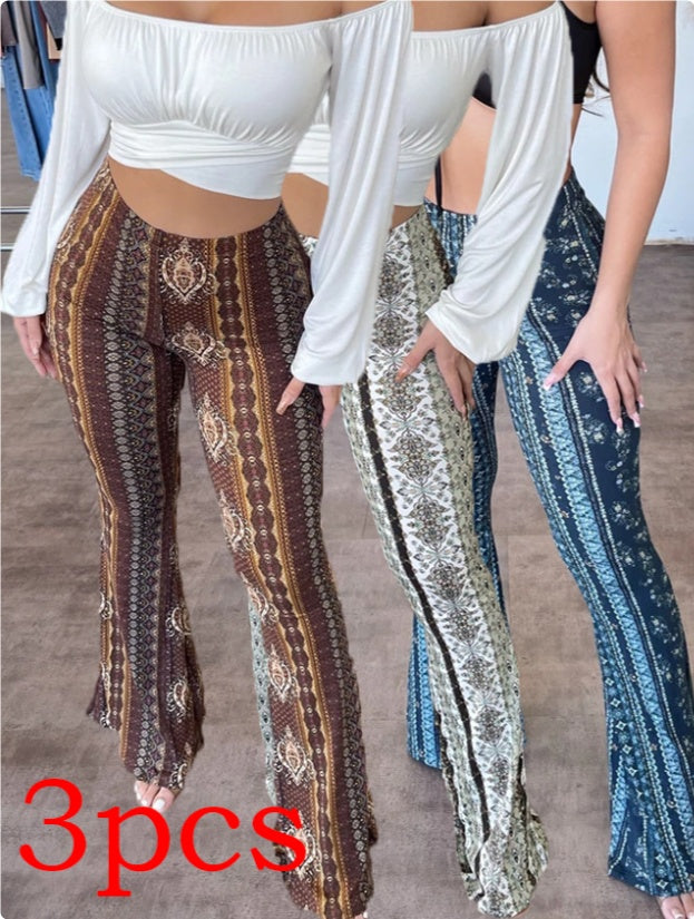 Shop High Elastic Tight Pants Slim Print Womens Clothing